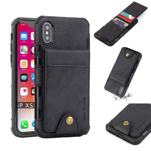 For iPhone XS / X Cloth Texture + TPU Shockproof Protective Case with Vertical Flip Card Slots(Black)
