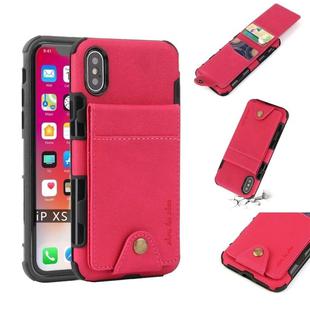 For iPhone XS / X Cloth Texture + TPU Shockproof Protective Case with Vertical Flip Card Slots(Rose Red)