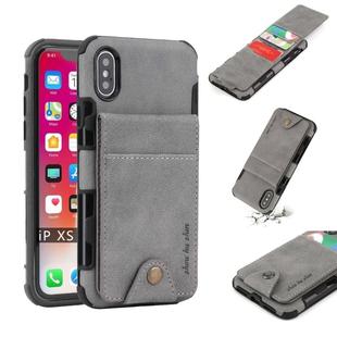 For iPhone XS / X Cloth Texture + TPU Shockproof Protective Case with Vertical Flip Card Slots(Grey)