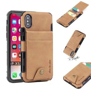 For iPhone XS / X Cloth Texture + TPU Shockproof Protective Case with Vertical Flip Card Slots(Khaki)