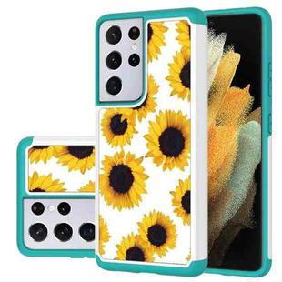 For Samsung Galaxy S21 Ultra 5G Coloured Drawing Pattern PU + TPU Protective Case(Sunflower)