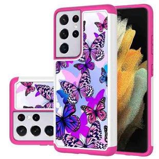 For Samsung Galaxy S21 Ultra 5G Coloured Drawing Pattern PU + TPU Protective Case(Butterfly)