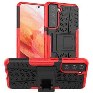 For Samsung Galaxy S21 5G Tire Texture Shockproof TPU+PC Protective Case with Holder(Red)