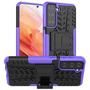 For Samsung Galaxy S21 5G Tire Texture Shockproof TPU+PC Protective Case with Holder(Purple)