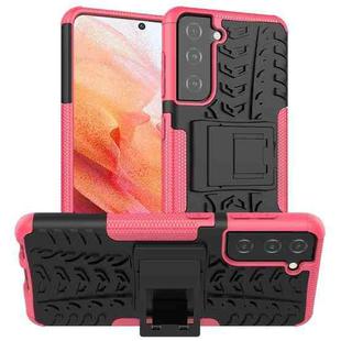 For Samsung Galaxy S21 5G Tire Texture Shockproof TPU+PC Protective Case with Holder(Pink)