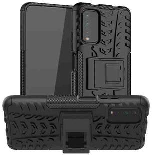 For Xiaomi Poco M3 /Redmi Note 9 4G Tire Texture Shockproof TPU+PC Protective Case with Holder(Black)