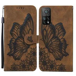 For Xiaomi Mi 10T Pro 5G Retro Skin Feel Butterflies Embossing Horizontal Flip Leather Case with Holder & Card Slots & Wallet(Brown)