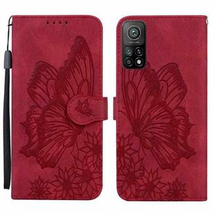 For Xiaomi Mi 10T Pro 5G Retro Skin Feel Butterflies Embossing Horizontal Flip Leather Case with Holder & Card Slots & Wallet(Red)