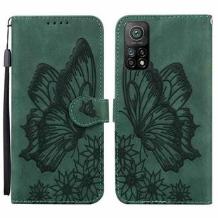 For Xiaomi Mi 10T Pro 5G Retro Skin Feel Butterflies Embossing Horizontal Flip Leather Case with Holder & Card Slots & Wallet(Green)