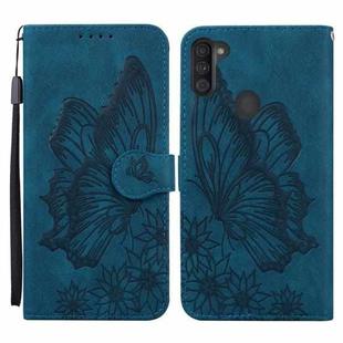 For Samsung Galaxy A11 Retro Skin Feel Butterflies Embossing Horizontal Flip Leather Case with Holder & Card Slots & Wallet(Blue)