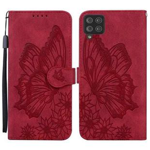 For Samsung Galaxy A12 5G Retro Skin Feel Butterflies Embossing Horizontal Flip Leather Case with Holder & Card Slots & Wallet(Red)