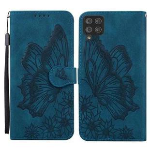 For Samsung Galaxy A12 5G Retro Skin Feel Butterflies Embossing Horizontal Flip Leather Case with Holder & Card Slots & Wallet(Blue)