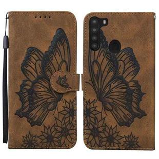 For Samsung Galaxy A21 Retro Skin Feel Butterflies Embossing Horizontal Flip Leather Case with Holder & Card Slots & Wallet(Brown)
