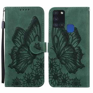 For Samsung Galaxy A21s Retro Skin Feel Butterflies Embossing Horizontal Flip Leather Case with Holder & Card Slots & Wallet(Green)