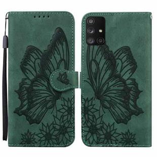 For Samsung Galaxy A51 Retro Skin Feel Butterflies Embossing Horizontal Flip Leather Case with Holder & Card Slots & Wallet(Green)