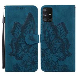 For Samsung Galaxy A71 Retro Skin Feel Butterflies Embossing Horizontal Flip Leather Case with Holder & Card Slots & Wallet(Blue)