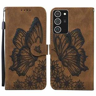 For Samsung Galaxy Note20 Ultra Retro Skin Feel Butterflies Embossing Horizontal Flip Leather Case with Holder & Card Slots & Wallet(Brown)