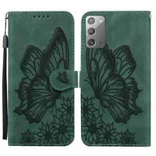 For Samsung Galaxy Note20 Retro Skin Feel Butterflies Embossing Horizontal Flip Leather Case with Holder & Card Slots & Wallet(Green)
