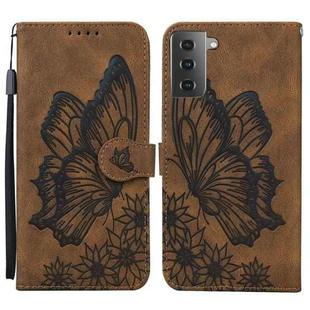 For Samsung Galaxy S21 5G Retro Skin Feel Butterflies Embossing Horizontal Flip Leather Case with Holder & Card Slots & Wallet(Brown)