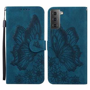 For Samsung Galaxy S21 5G Retro Skin Feel Butterflies Embossing Horizontal Flip Leather Case with Holder & Card Slots & Wallet(Blue)