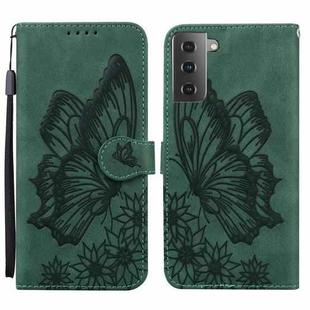For Samsung Galaxy S21 5G Retro Skin Feel Butterflies Embossing Horizontal Flip Leather Case with Holder & Card Slots & Wallet(Green)