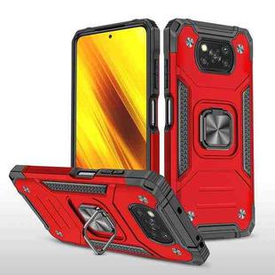 For Xiaomi Poco X3 Magnetic Armor Shockproof TPU + PC Case with Metal Ring Holder(Red)