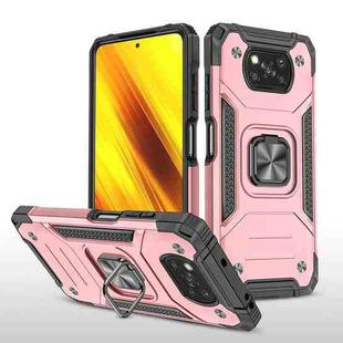 For Xiaomi Poco X3 Magnetic Armor Shockproof TPU + PC Case with Metal Ring Holder(Rose Gold)