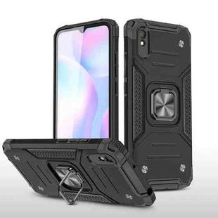 For Xiaomi Redmi 9A Magnetic Armor Shockproof TPU + PC Case with Metal Ring Holder(Black)