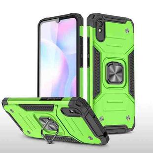 For Xiaomi Redmi 9A Magnetic Armor Shockproof TPU + PC Case with Metal Ring Holder(Green)