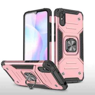 For Xiaomi Redmi 9A Magnetic Armor Shockproof TPU + PC Case with Metal Ring Holder(Rose Gold)