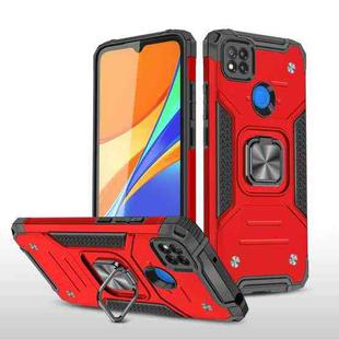 For Xiaomi Redmi 9C Magnetic Armor Shockproof TPU + PC Case with Metal Ring Holder(Red)