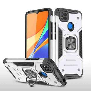 For Xiaomi Redmi 9C Magnetic Armor Shockproof TPU + PC Case with Metal Ring Holder(Silver)