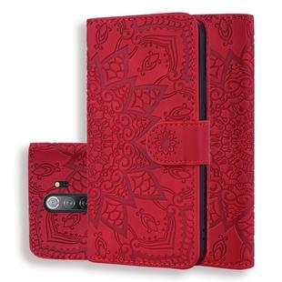 For Xiaomi Redmi Note 8 Pro Calf Pattern Mandala Double Folding Design Embossed Leather Case with Wallet & Holder & Card Slots(Red)