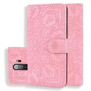 For Xiaomi Redmi Note 8 Pro Calf Pattern Mandala Double Folding Design Embossed Leather Case with Wallet & Holder & Card Slots(Pink)