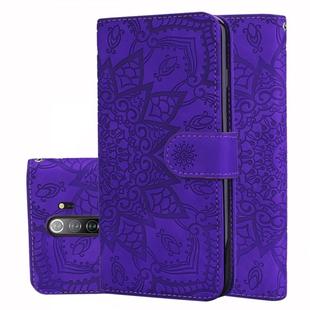 For Xiaomi Redmi Note 8 Pro Calf Pattern Mandala Double Folding Design Embossed Leather Case with Wallet & Holder & Card Slots(Purple)