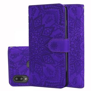 For Galaxy A10s Calf Pattern Mandala Double Folding Design Embossed Leather Case with Wallet & Holder & Card Slots(Purple)