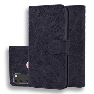 For Galaxy M30s Calf Pattern Mandala Double Folding Design Embossed Leather Case with Wallet & Holder & Card Slots(Black)