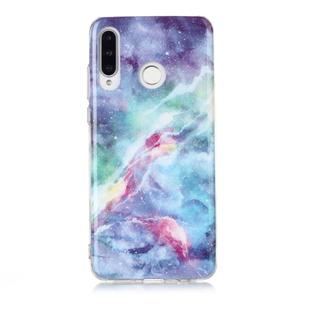 For Huawei P30 Lite Coloured Drawing Pattern IMD Workmanship Soft TPU Protective Case(Blue Sky)