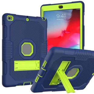 Contrast Color Robot Shockproof Silicone + PC Protective Case with Holder For iPad 9.7 (2017/2018)(Navy Blue Yellow Green)