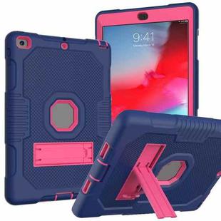 Contrast Color Robot Shockproof Silicone + PC Protective Case with Holder For iPad 9.7 (2017/2018)(Navy Blue Rose)