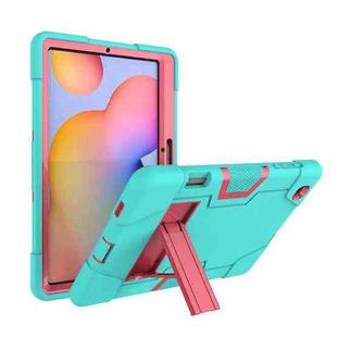 For Samsung Galaxy Tab S6 Lite P610 Contrast Color Robot Shockproof Silicon + PC Protective Case with Holder(Mint Green + Rose Red)