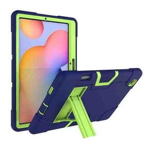 For Samsung Galaxy Tab S6 Lite P610 Contrast Color Robot Shockproof Silicon + PC Protective Case with Holder(Navy Blue + Yellow-green)