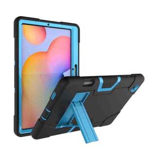 For Samsung Galaxy Tab S6 Lite P610 Contrast Color Robot Shockproof Silicon + PC Protective Case with Holder(Black + Blue)