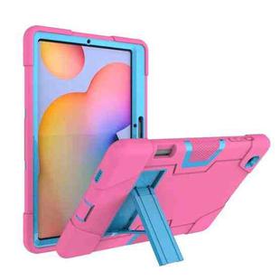 For Samsung Galaxy Tab S6 Lite P610 Contrast Color Robot Shockproof Silicon + PC Protective Case with Holder(Rose Red + Blue)