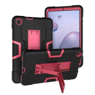 For Samsung Galaxy Tab A 8.4 (2020) T307 Contrast Color Robot Shockproof Silicon + PC Protective Case with Holder(Black + Rose Red)