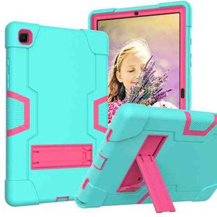 For Samsung Galaxy Tab A7 10.4 (2020) T500 Contrast Color Robot Shockproof Silicon + PC Protective Case with Holder(Mint Green + Rose Red)
