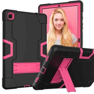 For Samsung Galaxy Tab A7 10.4 (2020) T500 Contrast Color Robot Shockproof Silicon + PC Protective Case with Holder(Black + Rose Red)