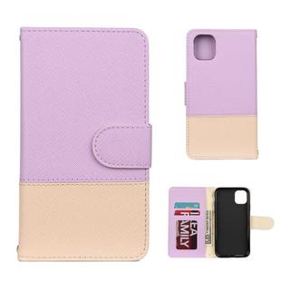 For iPhone 11 Splicing Color Horizontal Flip Leather Case with Holder & Photo Frame & Card Slots & Wallet(Purple)