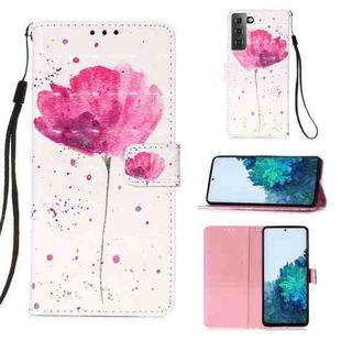 For Samsung Galaxy 21 5G 3D Painting Horizontal Flip Leather Case with Holder & Card Slot & Wallet & Lanyard(Pink Flower)