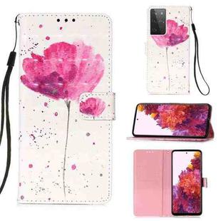 For Samsung Galaxy 21 Ultra 5G 3D Painting Horizontal Flip Leather Case with Holder & Card Slot & Wallet & Lanyard(Pink Flower)